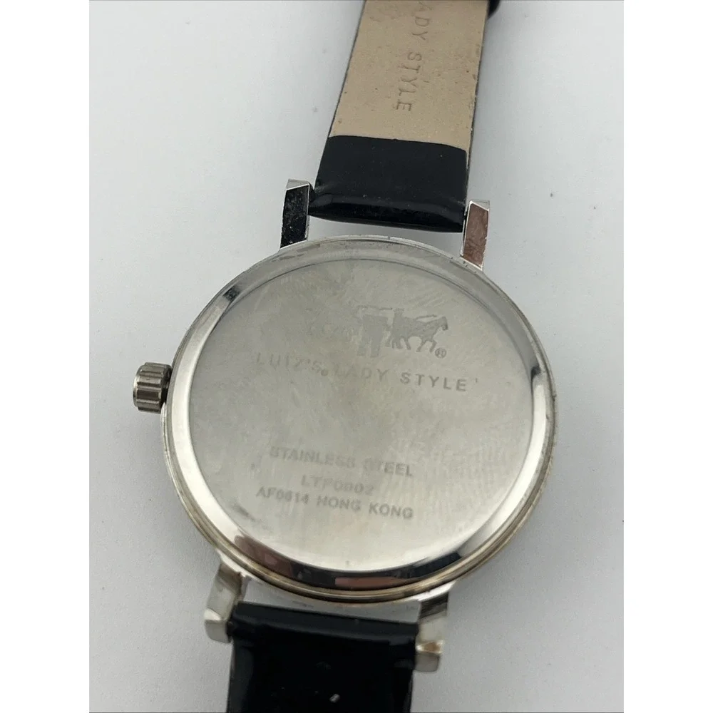 Luiz's Lady Style Watch 38mm Faceted Crystal Black Leather Band- New Battery‎